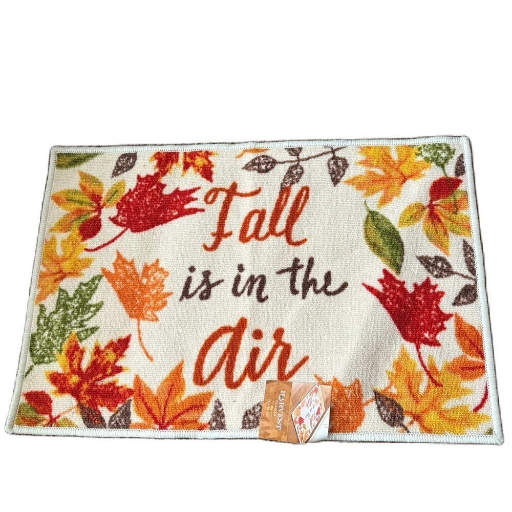 Harvest Season Printed Rug NEW Fall Is In The Air Leaves Leaf Orange Green